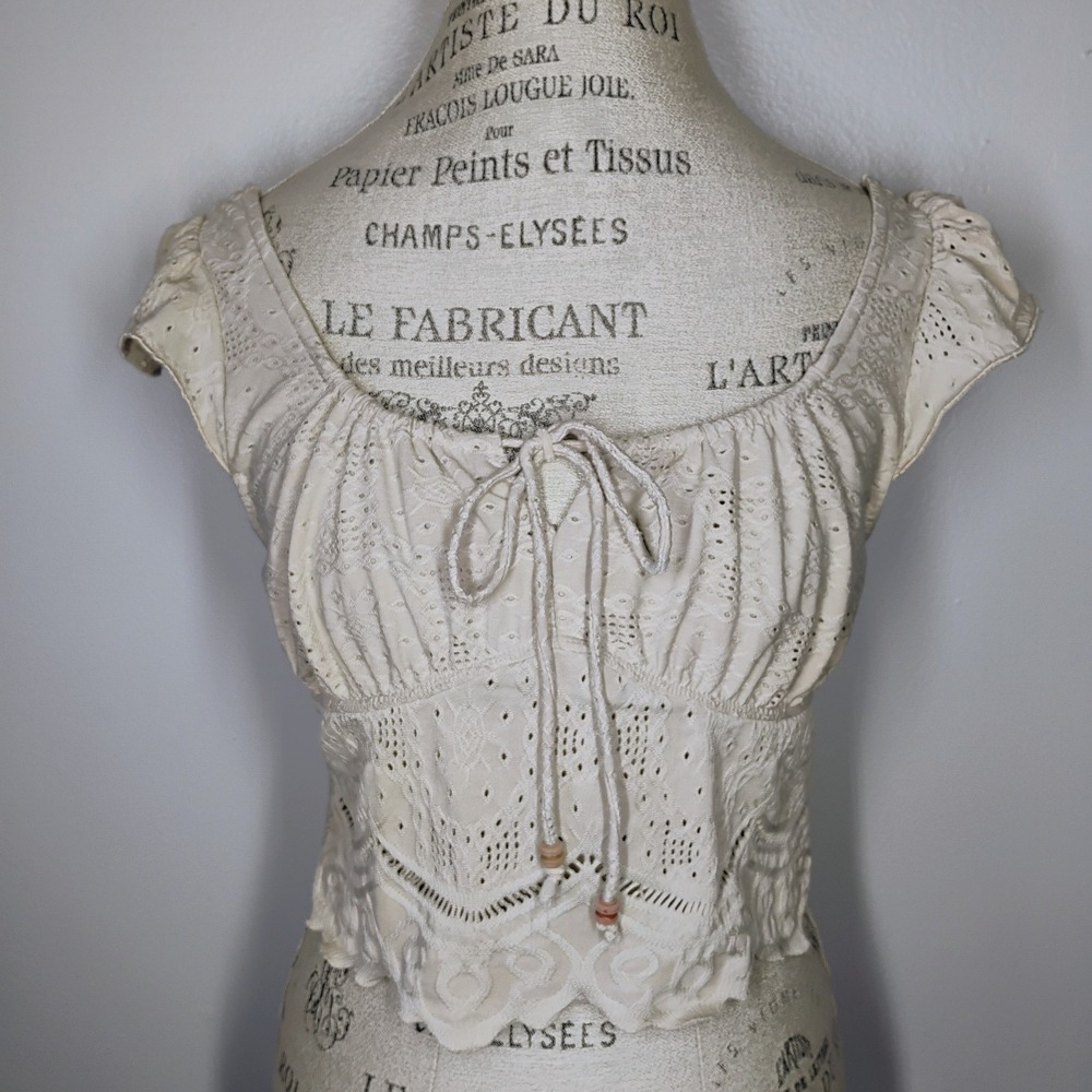 Urban Romantics Milkmaid Crop Top Womens L Beige Coastal Cowgirl‎ Boho Festival
